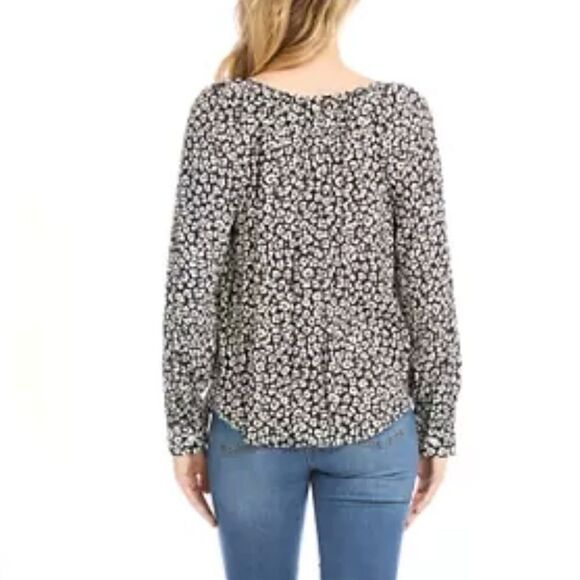 Karen Kane Black White Floral Print Pheasant Top - Picture 3 of 7